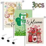 3Pcs Garden Flag - Valentines Welcome Flag St Patrick s Day Garden Flag St Patricks Flag 12.5 x 18 Inch Easter Garden Flag for Garden and Home Decorations I