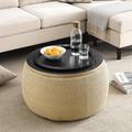 Direct Wicker 2in1 Round Storage Ottoman/Table Natural