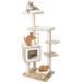 LAZY BUDDY 54.4 Wooden Cat Tree Condo Multi-Level Cat Climbing Tower Activity Furniture with Scratching Post Washable Mat - Beige
