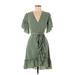 Max Studio Casual Dress - Wrap: Green Checkered/Gingham Dresses - Women's Size X-Small