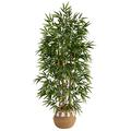 Nearly Natural 64 Bamboo Artificial Tree with Natural Bamboo Trunks in Boho Chic Handmade Natural Cotton Woven Planter with Tassels