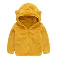 QUYUON Rain Jacket Toddler Winter Long Sleeve Fleece Jacket Toddler Baby Boys Girls Solid Color Plush Cute Bear Ears Winter Hoodie Thick Coat Jacket Yellow 18-24 Months