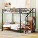 Full Over Full/Twin Over Twin Metal Bunk Bed with Lateral Storage Ladder and Wardrobe