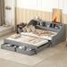 Wooden Daybed with Trundle Bed and 2 Storage Drawers, Twin to King Size Extending Bed Sofa Bed Frame with USB Charging Design