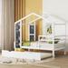 Wood Platform Bed Frame Twin/Full Size with House Shaped Roof,Kids Bed with Guardrail and Writing Board