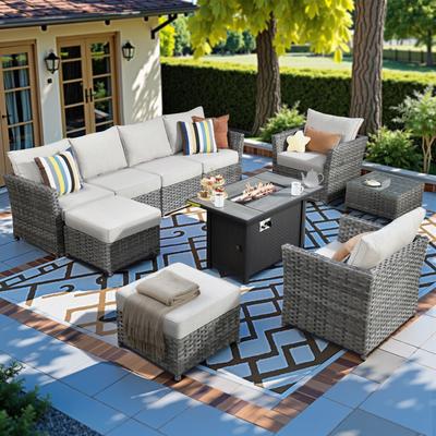 XIZZI 10-piece Patio Furniture Outdoor Sectional Sofa Set with Fire Pit