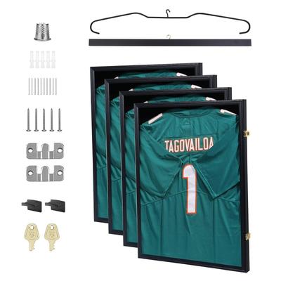 Jersey Frame Display Case Wood Display Case Shadow Box Extra Large Frame with Locks, Hangers, Velvet Pinboard