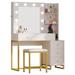 Moasis Makeup Vanity Set with Lighted Mirror & Stool, Sliding Hidden Jewelry Storage