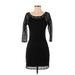 Express Casual Dress - Bodycon Scoop Neck 3/4 sleeves: Black Print Dresses - Women's Size Small