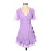 B. Smart Casual Dress - Party Plunge Short sleeves: Purple Solid Dresses - New - Women's Size 3