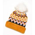 Free People Accessories | Free People Chalet Fairisle Pom Beanie / Mustard Combo | Color: Orange/Pink | Size: Os