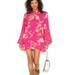 Free People Dresses | Free People Pink Floral High Neck Scoop Back Bell Sleeve Mini Tunic Dress | Color: Pink/Yellow | Size: M