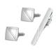 Square semi-electroplated semi-sandblasted tie clip cufflinks foreign trade men's cufflink clip set (silver light gray)