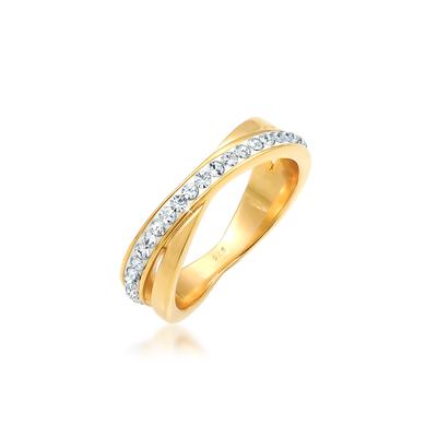 Fingerring ELLI "Wickelring Zart 925 Silber, mit Kristallen von Swarovski" Gr. 56, gold, Fingerringe, Damen, 56mm,mit Steinen, Silber 925 (Sterlingsilber), 6.5mm Image