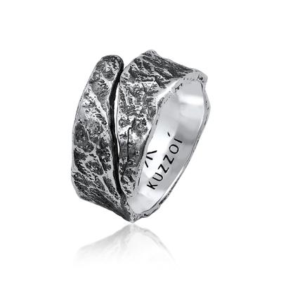 Silberring KUZZOI "Bandring Struktur Used Look 925 Silber" Gr. 66, schwarz, Fingerringe, Herren, 66mm, ohne Stein, Silber 925 (Sterlingsilber), 10.7mm Image