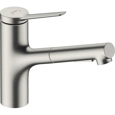 Küchenarmatur HANSGROHE "Zesis M33", silber (edelstahl finish), H:214cm T:26,1cm, Armaturen, 150 Ausziehbrause 2 Strahla