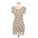 Forever 21 Casual Dress - Bodycon Scoop Neck Short sleeves: Tan Print Dresses - Women's Size Large