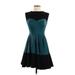 Eva Franco Cocktail Dress - Mini Crew Neck Sleeveless: Teal Chevron Dresses - Women's Size 0