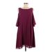 Chelsea28 Casual Dress - A-Line Boatneck 3/4 sleeves: Burgundy Print Dresses - Women's Size Medium