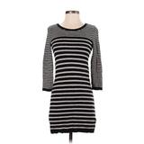 H&M Casual Dress - Sweater Dress Crew Neck 3/4 Sleeve: Black Stripes Dresses - Women's Size X-Small