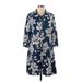 Roz & Ali Casual Dress - Shirtdress Collared 3/4 sleeves: Blue Print Dresses - Women's Size Medium