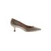 Manolo Blahnik Heels: Pumps Kitten Heel Cocktail Party Gold Print Shoes - Women's Size 38.5 - Pointed Toe