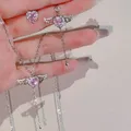 Y4QE – collier avec pendentif ailes d'ange en cristal rose coréen boucles d'oreilles en forme