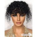 Topper noir naturel avec frange pour femme cheveux humains bouclés clip de cheveux fin extensions