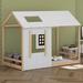 Harper Orchard Annemasse Twin Size House Platform w/ Roof & Window Wood in White/Brown | 55.4 H x 42 W x 78.1 D in | Wayfair