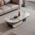 Orren Ellis Modern Light Luxury Oval Sintered Stone Coffee Table Metal in Brown | 15.7 H x 47.2 W x 23.6 D in | Wayfair