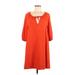 Anthropologie Casual Dress - Shift Tie Neck 3/4 sleeves: Orange Print Dresses - Women's Size Medium
