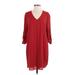 Karen Kane Casual Dress - Shift V-Neck 3/4 sleeves: Burgundy Print Dresses - Women's Size Small