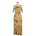 American Threads Casual Dress - Midi Off The Shoulder Sleeveless: Gold Floral Dresses - Women's Size Medium