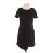 Aqua Casual Dress - Sheath Crew Neck Short sleeves: Black Solid Dresses - Women's Size Large