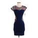 BCX Casual Dress - Party Scoop Neck Short sleeves: Blue Floral Dresses - Women's Size 1