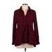 American Eagle Outfitters Casual Dress - Shirtdress Collared Long sleeves: Red Checkered/Gingham Dresses - Women's Size Medium