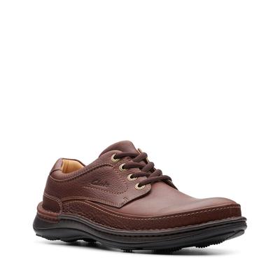 Schnürschuh CLARKS "Nature Three", Herren, Gr. 40, braun (mahogany leather), Leder, casual, Schuhe, herausnehmbares Fußb