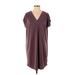 Tahari Casual Dress - Shift V-Neck Short sleeves: Burgundy Print Dresses - Women's Size Small