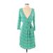 Pixley Casual Dress - A-Line V Neck 3/4 sleeves: Green Chevron/Herringbone Dresses - Women's Size Medium