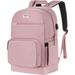 Mosiso 15.6 16 inch Laptop Backpack for Women Girls Business College School Travel Casual Daypack Bag with Luggage Strap & USB Charging Port Soft Pink