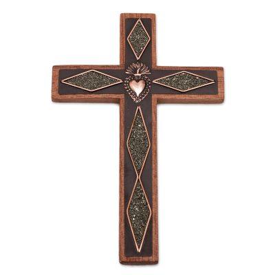 Faith Glitters,'Copper and Wood Wall Cross with Pyrite Accents from Peru'