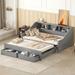 Twin to King Size Pull Out Daybed with Storage Bookcase and Drawers, Bed Frame with Charging Design