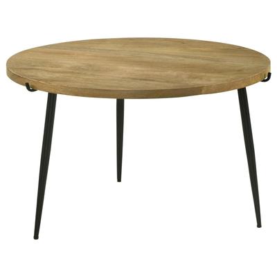 Pia 30 Inch Coffee Table, Mango Wood Top, Round, Iron Tripod Legs