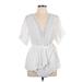 Lulus Romper Plunge 3/4 sleeves: Ivory Print Rompers - Women's Size Large