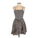 Angie Casual Dress - Mini Square Sleeveless: Tan Leopard Print Dresses - Women's Size Large