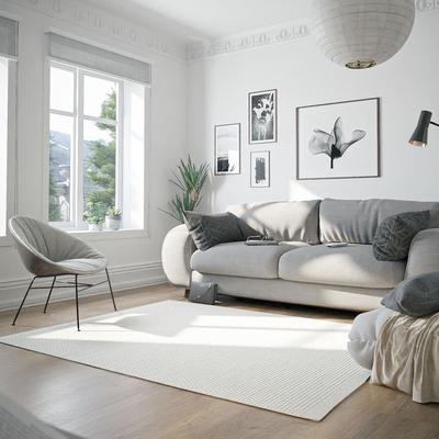Wollteppich MY HOME "Woolscape 1", beige (naturweiß), B:80cm H:10mm L:150cm, Wolle, Baumwolle, Teppiche, Wendeteppich, handgewebte Qualität, Uni, reine Wolle, Wohnzimmer Image
