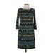 Donna Ricco Casual Dress - Sheath Crew Neck 3/4 sleeves: Teal Chevron Dresses - Women's Size 8