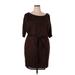 Jessica Simpson Casual Dress - Mini Boatneck 3/4 sleeves: Brown Print Dresses - New - Women's Size 2X