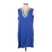 Lands' End Casual Dress - Shift V-Neck Sleeveless: Blue Print Dresses - Women's Size Large