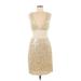 BCBGMAXAZRIA Cocktail Dress - Sheath Plunge Sleeveless: Tan Leopard Print Dresses - Women's Size Medium